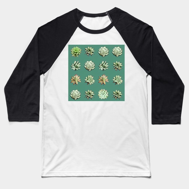 Succulents grid repeating pattern Baseball T-Shirt by StoneyPhenix